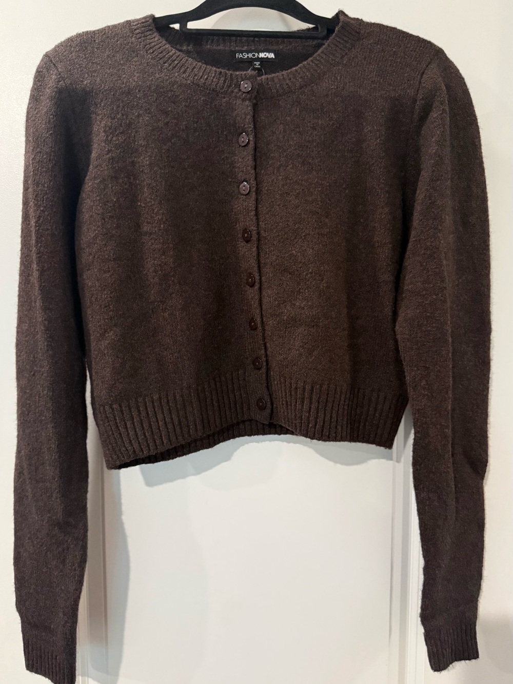 Fashion Nova Brown Cropped Button-Front Cardigan